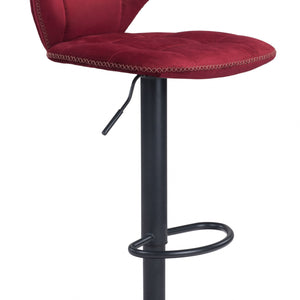 35" Red And Black Steel Swivel Low Back Counter Height Bar Chair With Footrest