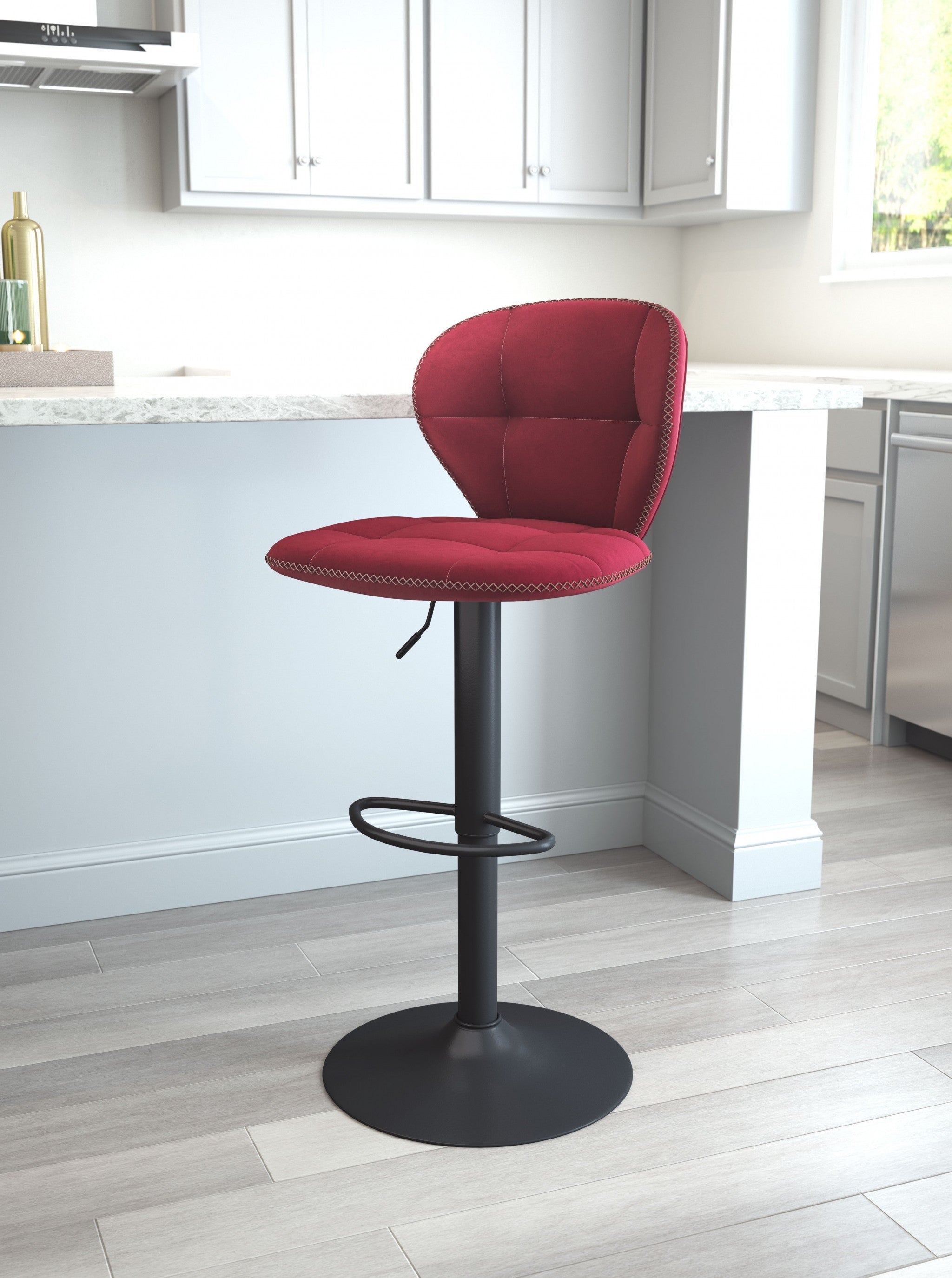35" Red And Black Steel Swivel Low Back Counter Height Bar Chair With Footrest