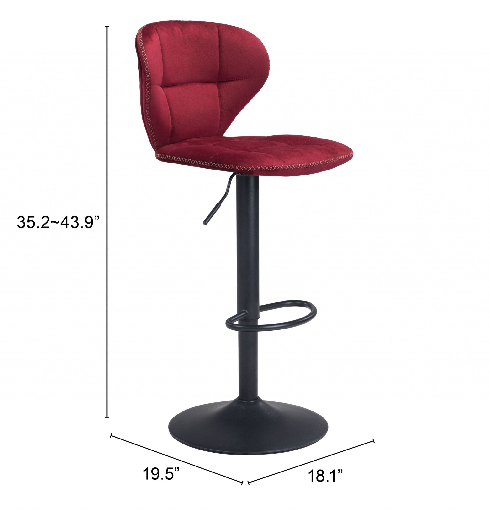 35" Red And Black Steel Swivel Low Back Counter Height Bar Chair With Footrest