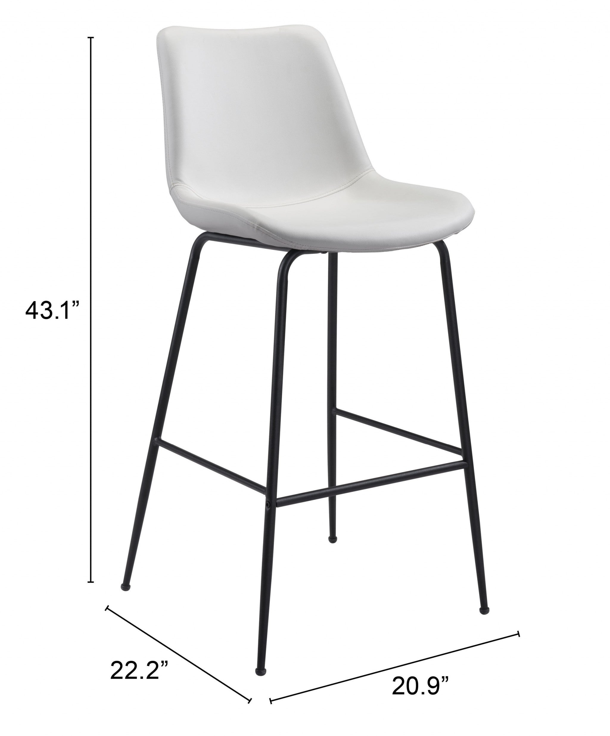 43" White And Black Steel Low Back Bar Height Chair With Footrest