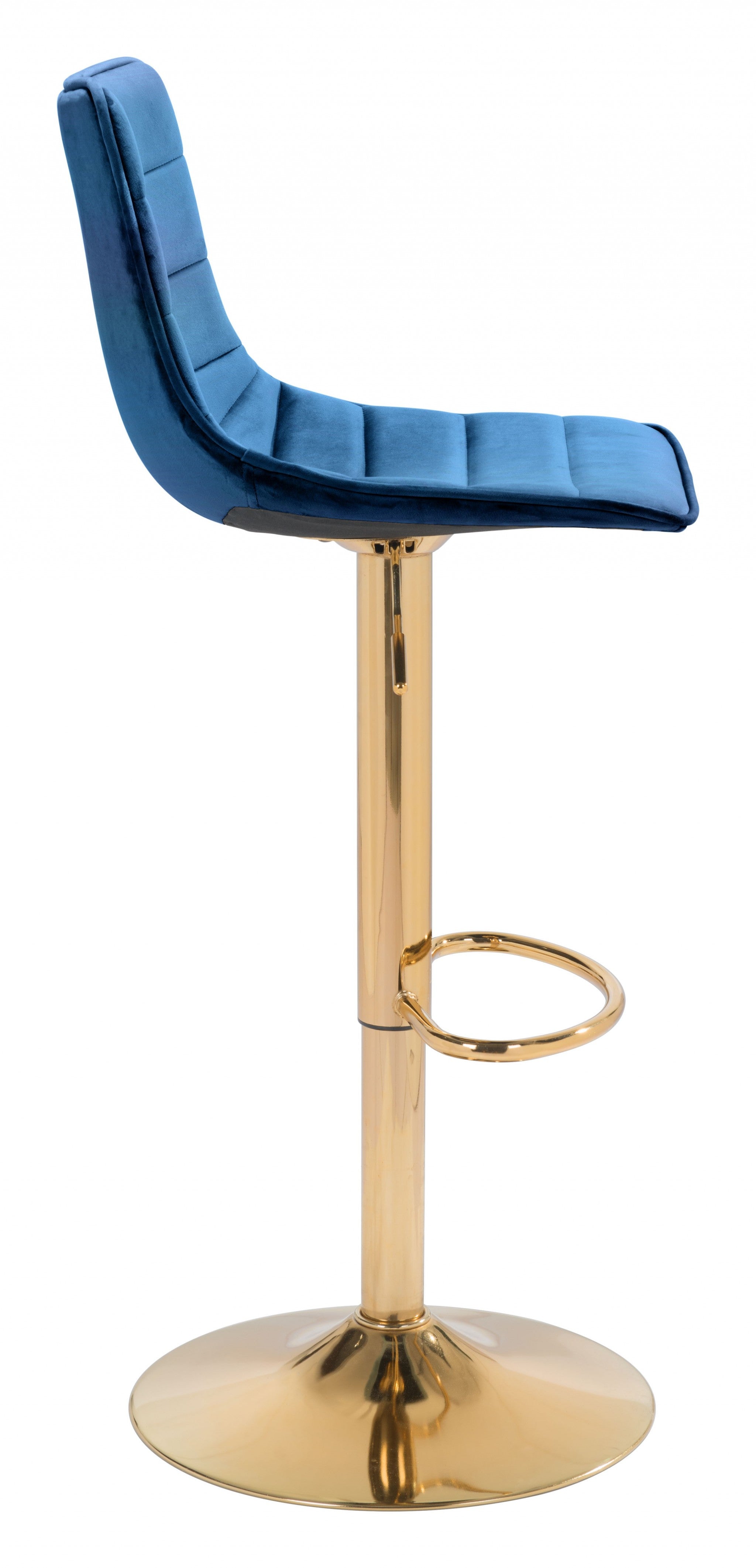 35" Dark Blue And Gold Steel Low Back Counter Height Bar Chair With Footrest