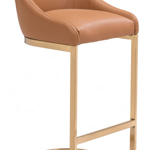38" Tan And Gold Steel Low Back Bar Height Chair With Footrest