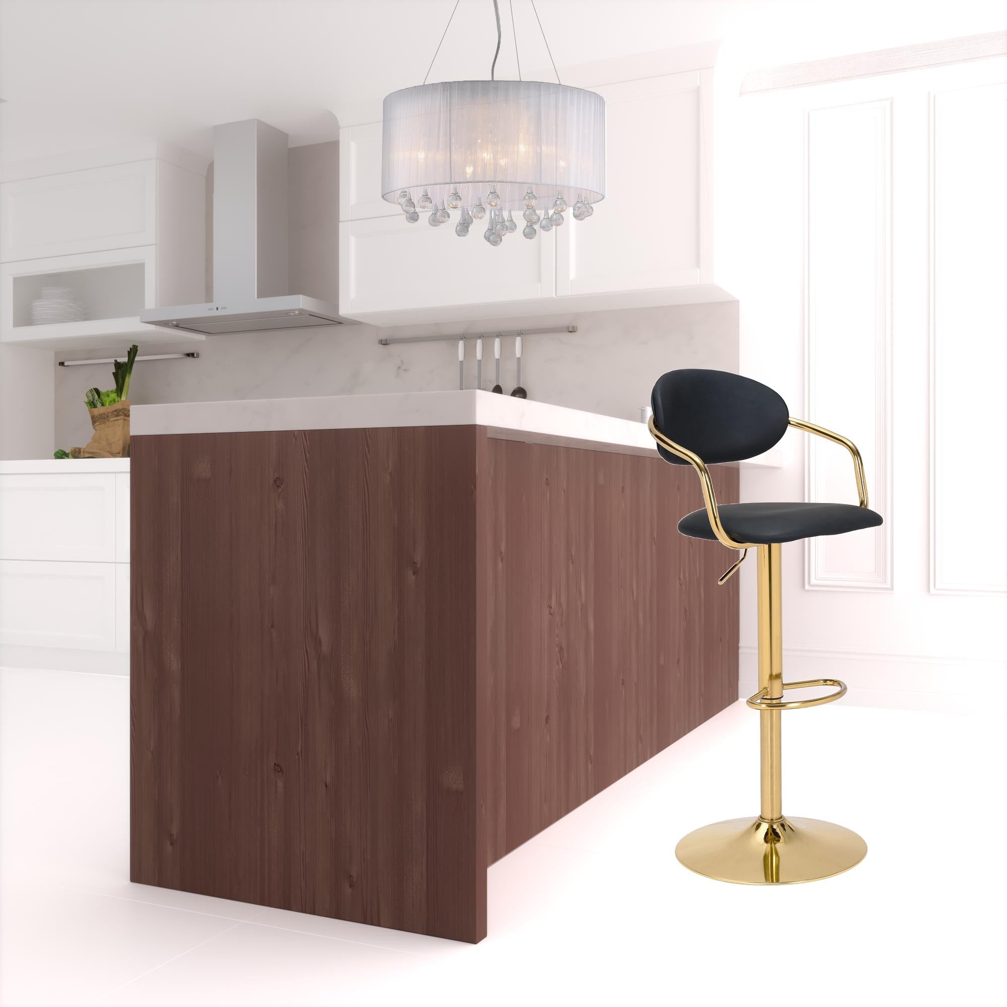 44" Black And Gold Steel Swivel Low Back Counter Height Bar Chair With Footrest