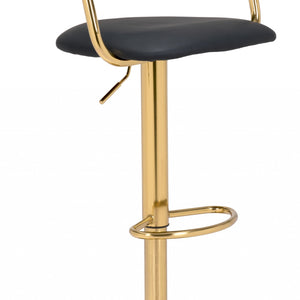 44" Black And Gold Steel Swivel Low Back Counter Height Bar Chair With Footrest
