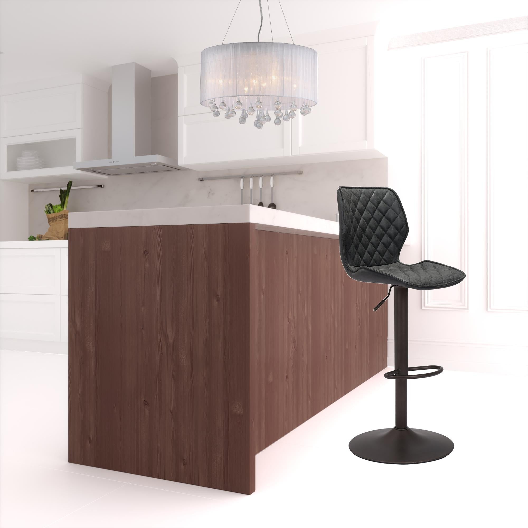 45" Black Steel Swivel Low Back Counter Height Bar Chair With Footrest