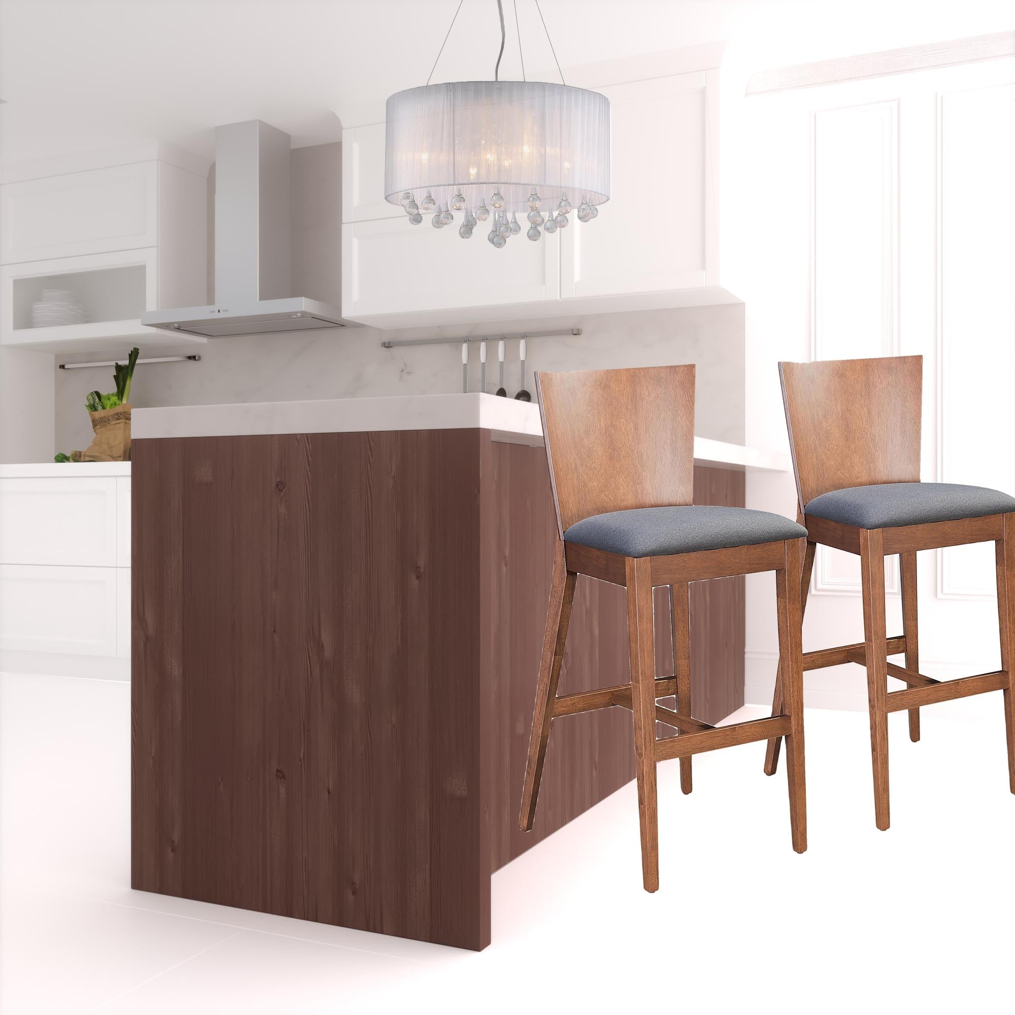 Set Of Two 45" Dark Gray and Walnut Brown Bar Height Chairs With Footrest