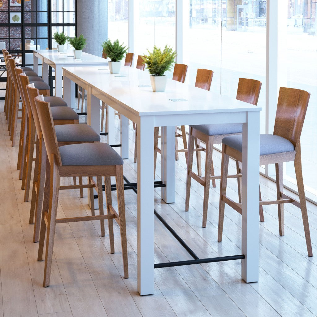 Set Of Two 45" Dark Gray and Walnut Brown Bar Height Chairs With Footrest