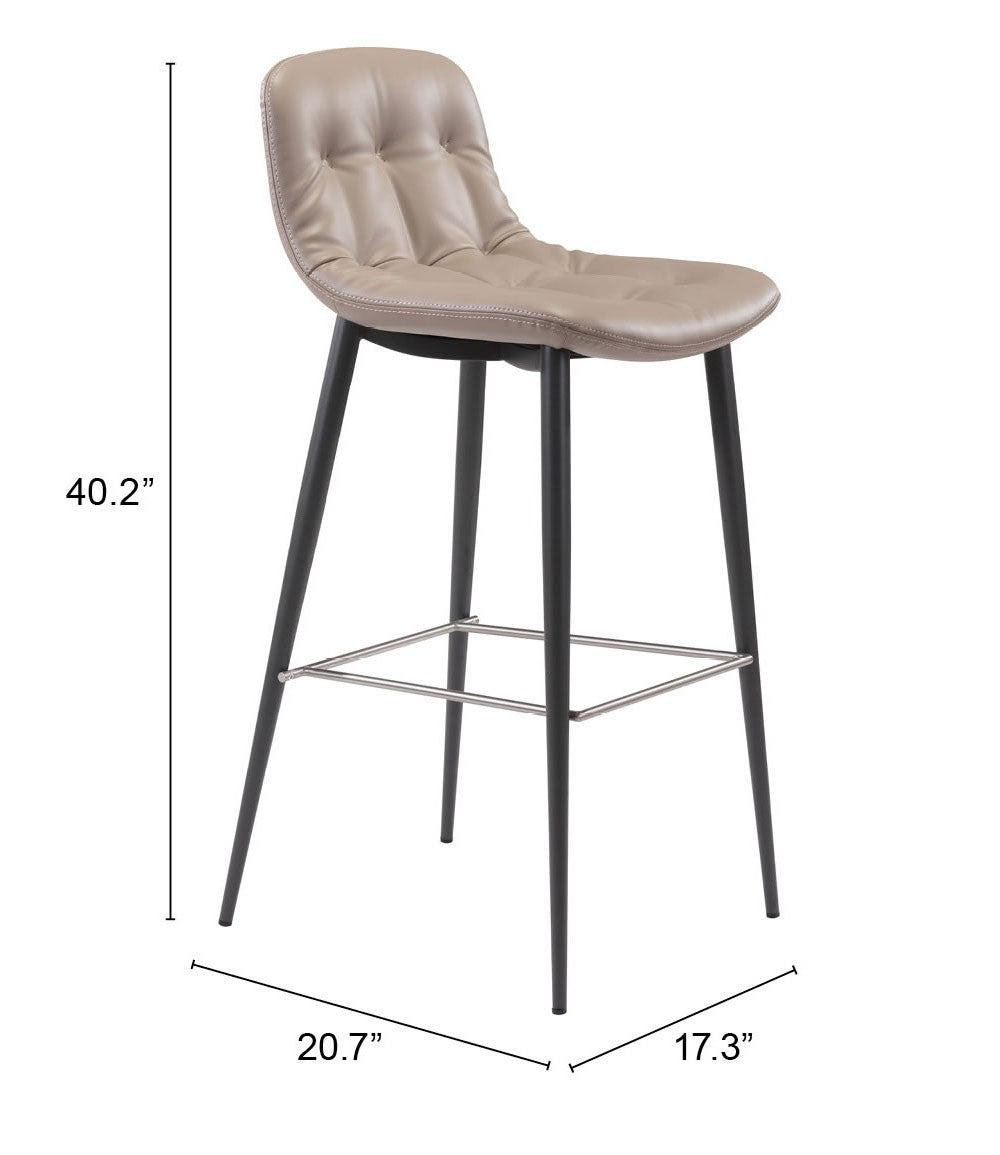 Set Of Two 40" Taupe Faux Leather and Black Bar Height Chairs