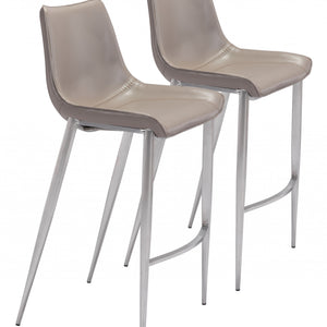 兩件套 43 英寸灰色和銀色鋼製低背吧台高椅子，帶腳凳