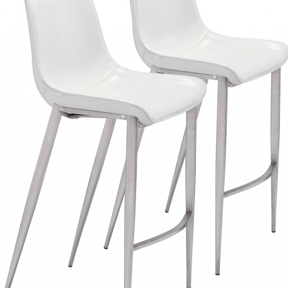 兩件套 43 英寸白色和銀色鋼製低背吧台高椅子帶腳踏板