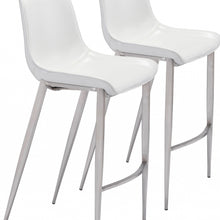 兩件套 43 英寸白色和銀色鋼製低背吧台高椅子帶腳踏板