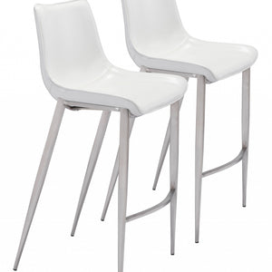 兩件套 43 英寸白色和銀色鋼製低背吧台高椅子帶腳踏板