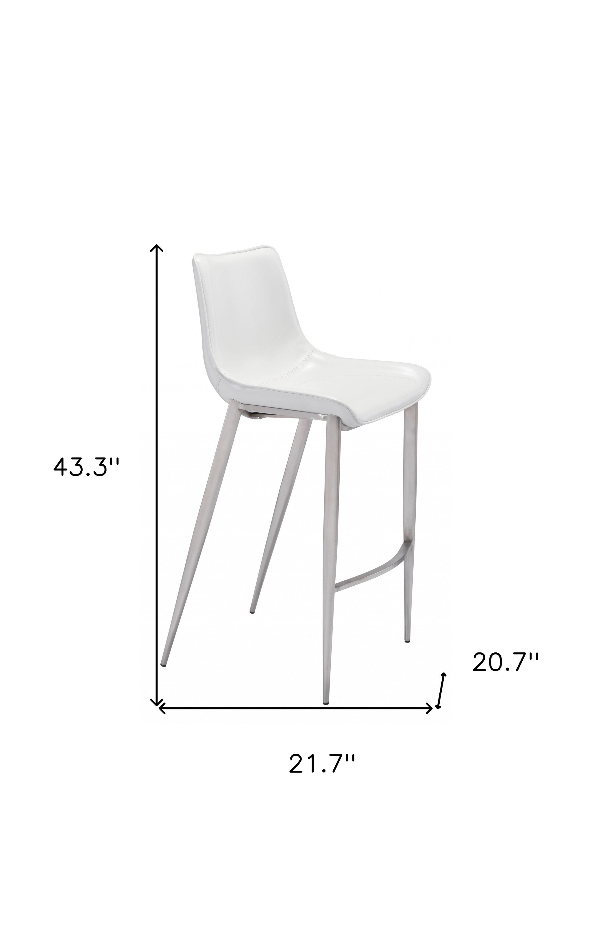 兩件套 43 英寸白色和銀色鋼製低背吧台高椅子帶腳踏板