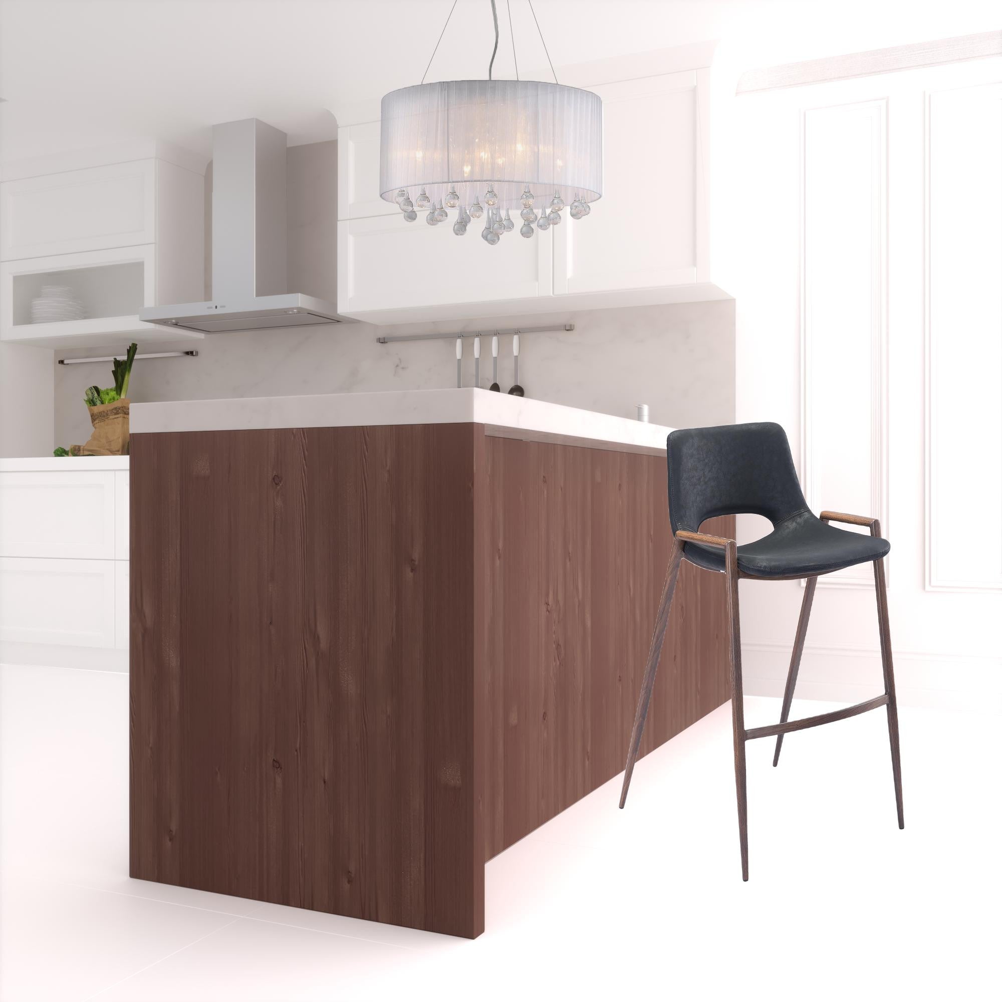 兩件套 39 英寸黑色和棕色鋼製低背吧台高椅子，帶腳凳