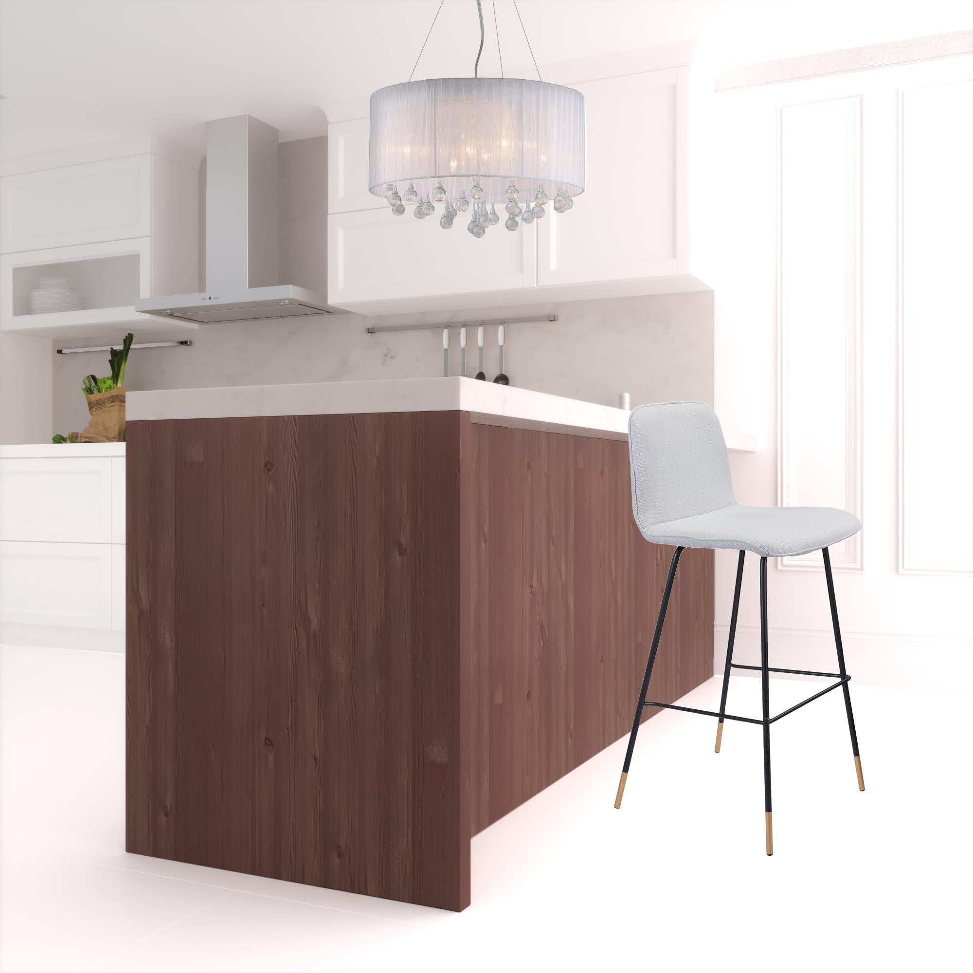 40" Light Gray Upholstered and Black Bar Height Chair With Footrest