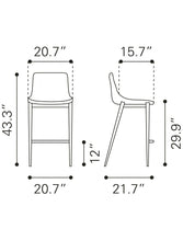 兩件套 43 英寸黑鋼低背吧台高椅子，帶腳踏板