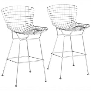 Set Of Two 40" Chrome Contemporary  Wire Bar Chairs With Footrest