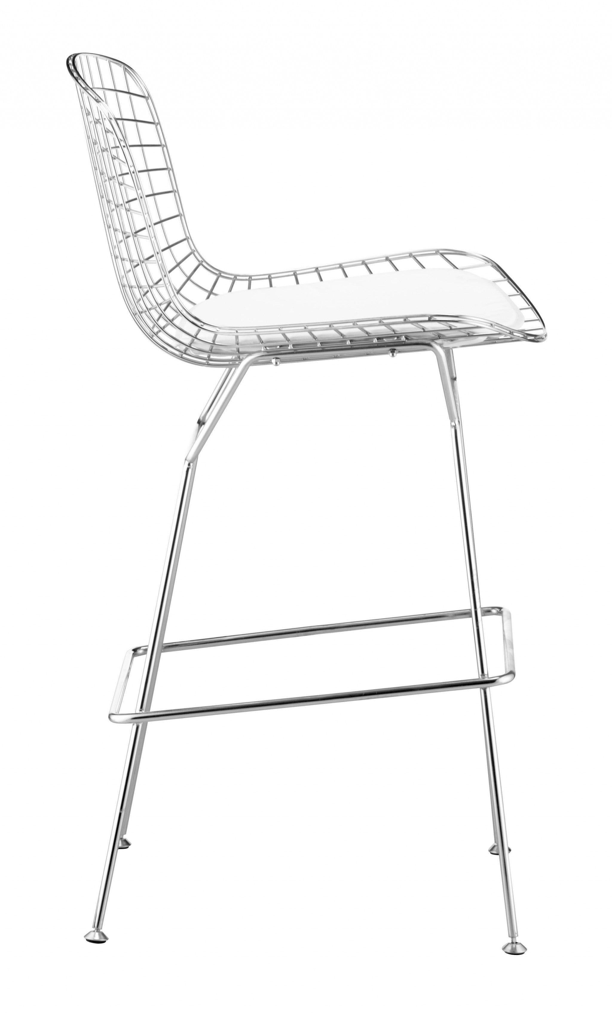 Set Of Two 40" Chrome Contemporary  Wire Bar Chairs With Footrest