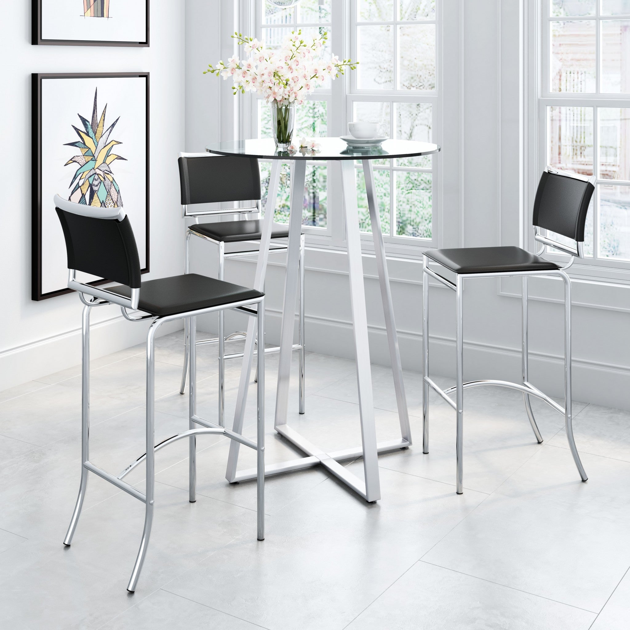 兩件套 38 英寸帶腳踏板黑鋼低背椅