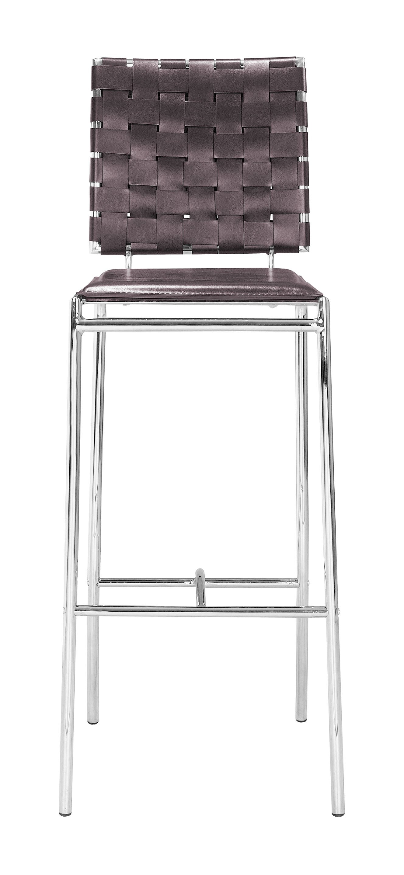 Set Of Two 41" Espresso And Silver Steel Low Back Bar Height Chairs With Footrest