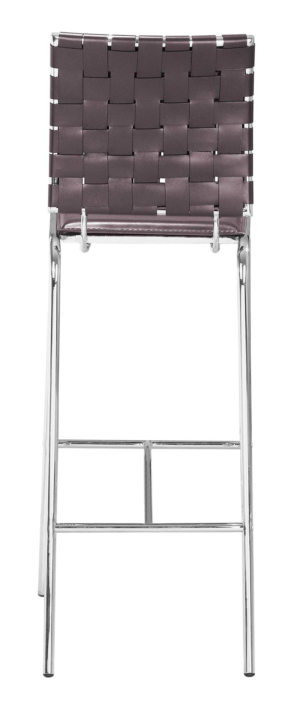 Set Of Two 41" Espresso And Silver Steel Low Back Bar Height Chairs With Footrest