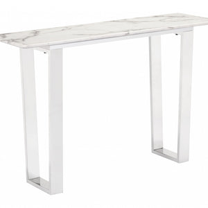 Designer's Choice White Faux Marble and Steel Console Table