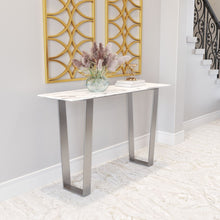 Designer's Choice White Faux Marble and Steel Console Table