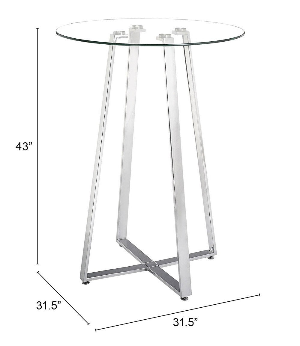 Mod Geo Chrome and Glass Round Bistro Dining Table