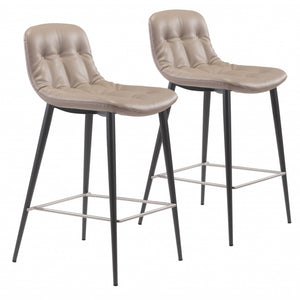 兩把 36 英寸灰褐色人造皮革和黑色吧檯椅套裝