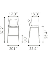 兩件套 37 英寸黑色和銀色鋼質低靠背櫃檯高酒吧椅帶腳踏板