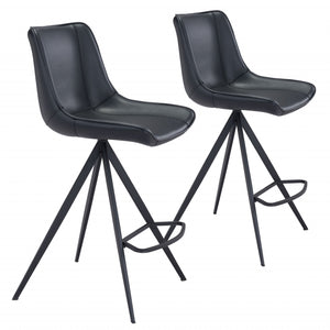 Set Of Two 39" Black Steel Low Back Counter Height Bar Chairs With Footrest
