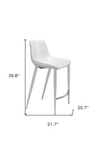 兩件套 40 英寸白色和銀色鋼製低背櫃檯高度酒吧椅帶腳踏板