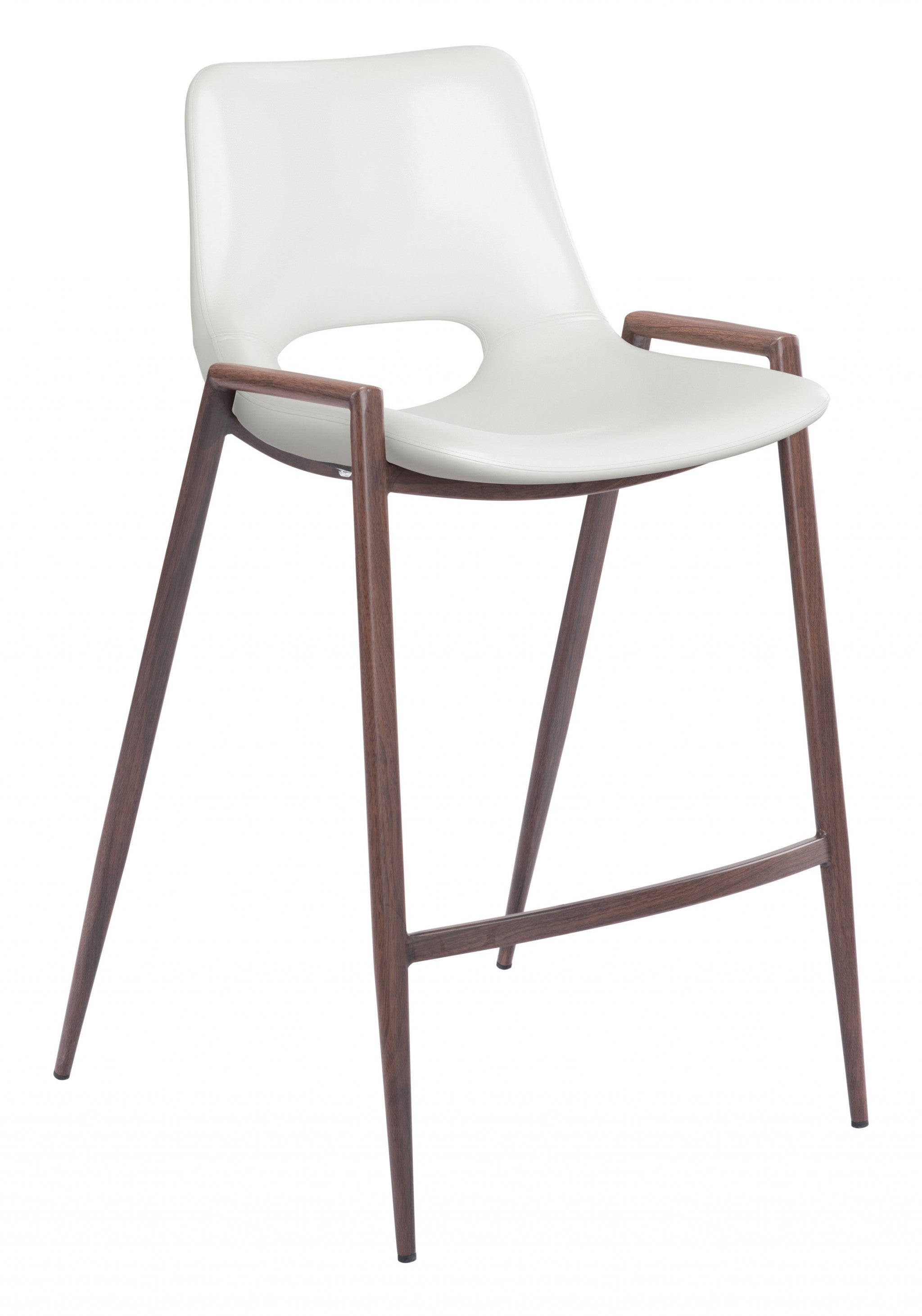 兩件套 36 英寸白色和棕色鋼質低靠背櫃檯高酒吧椅帶腳踏板