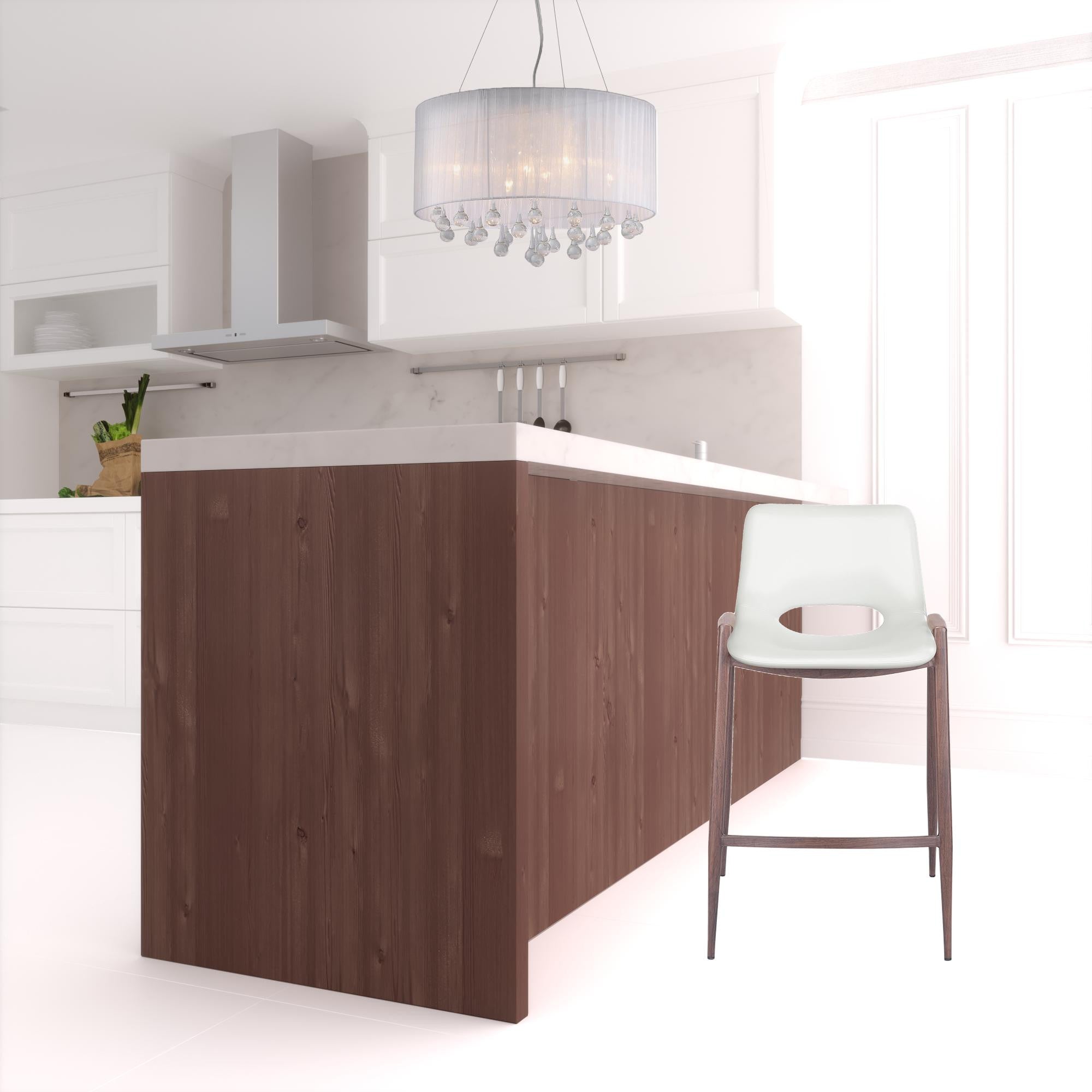 兩件套 36 英寸白色和棕色鋼質低靠背櫃檯高酒吧椅帶腳踏板