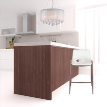 兩件套 36 英寸白色和棕色鋼質低靠背櫃檯高酒吧椅帶腳踏板