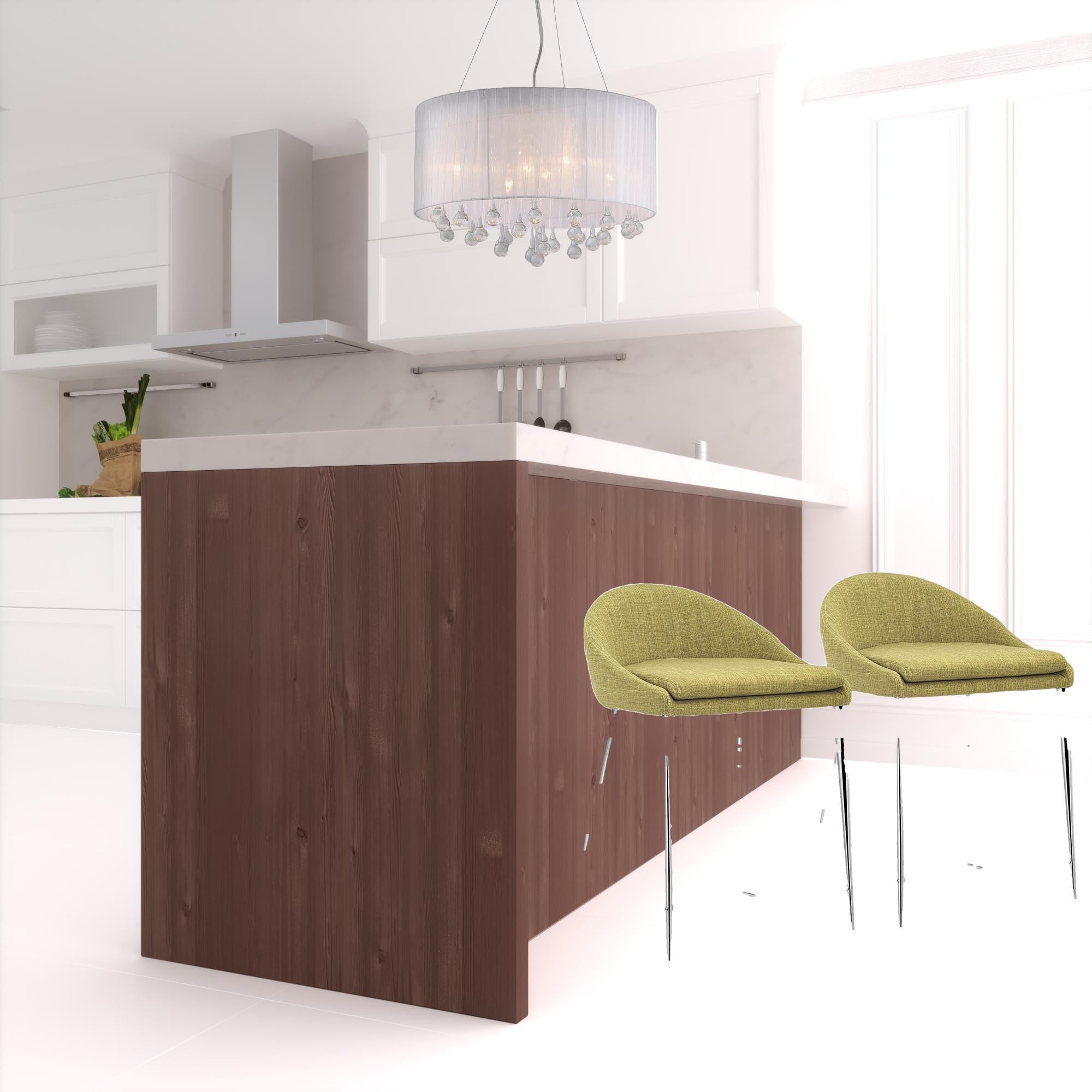 兩把 30 英寸綠色和鋼製低背吧檯椅套裝