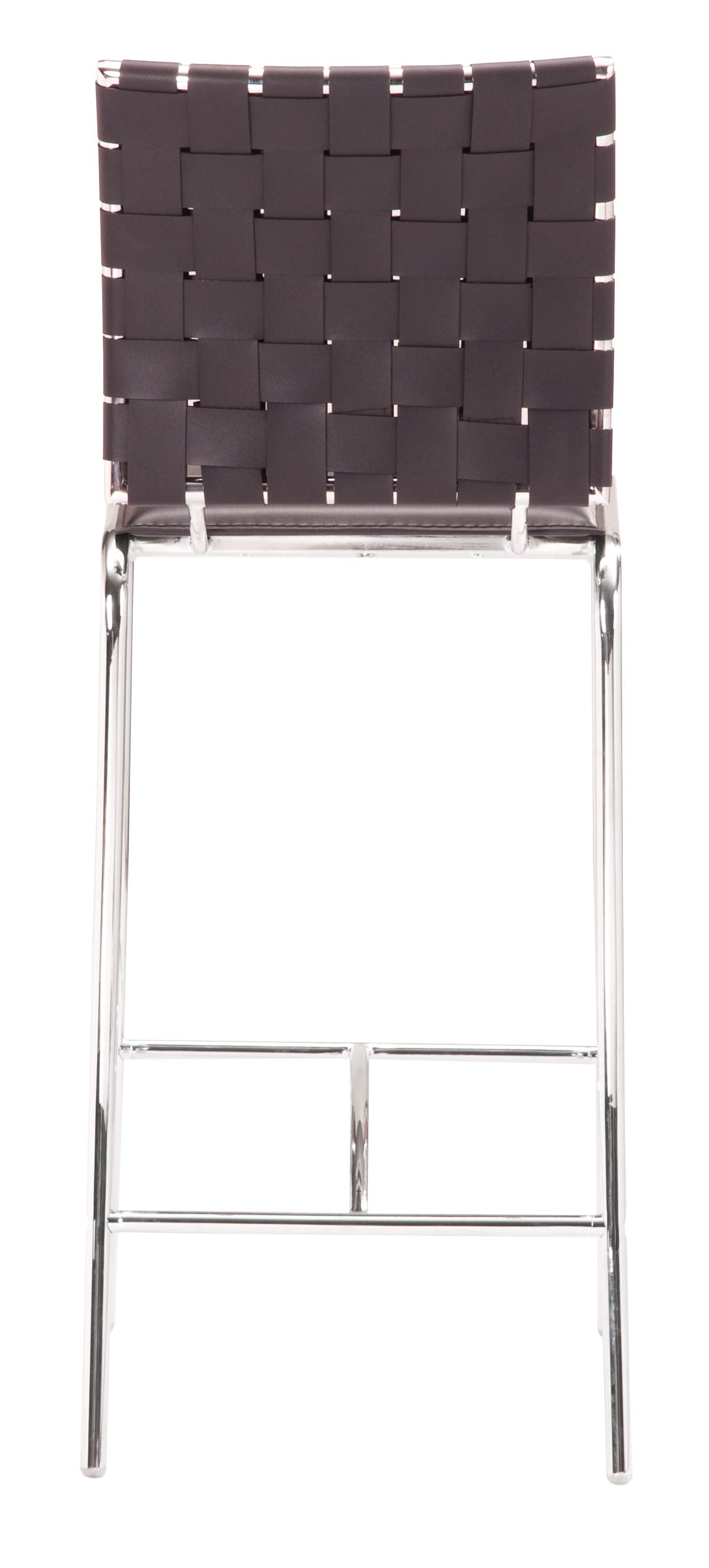 Set Of Two 39" Espresso And Silver Low Back Counter Height Bar Chairs With Footrest