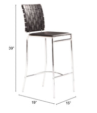 兩件套 39 英寸黑色和銀色低背櫃檯高度酒吧椅帶腳凳