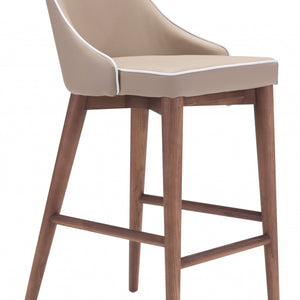 37" Beige And Brown Solid Wood Low Back Counter Height Bar Chair With Footrest