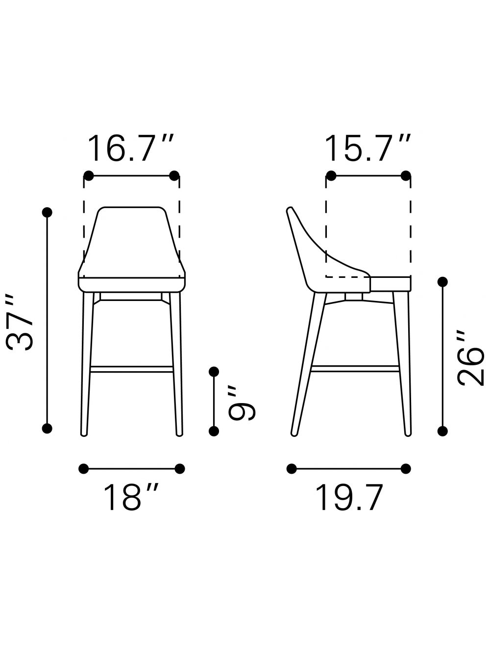 37" Beige And Brown Solid Wood Low Back Counter Height Bar Chair With Footrest