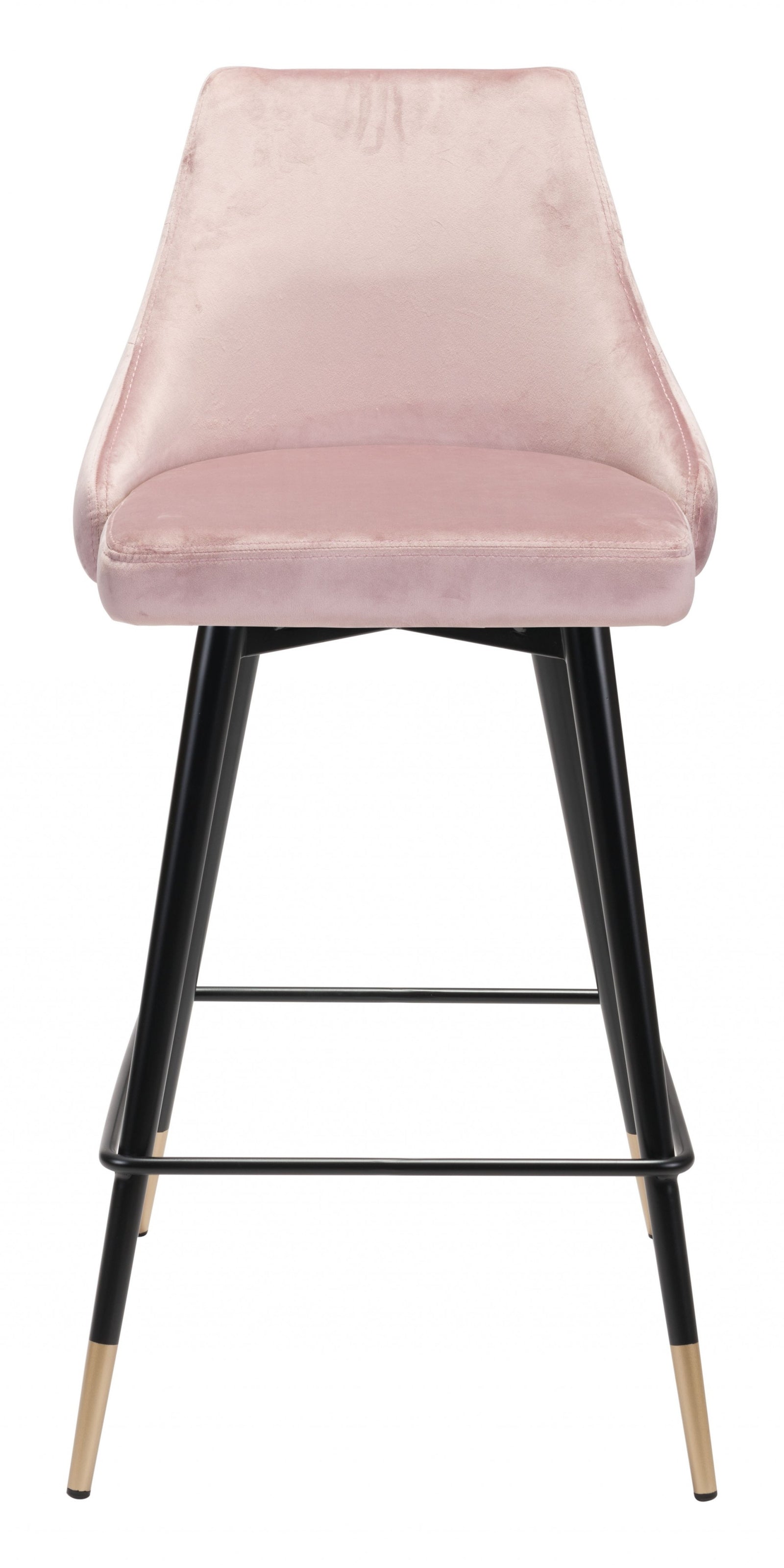 36" Pink Tufted Velvet and Black Counter Height Bar Chair With Footrest