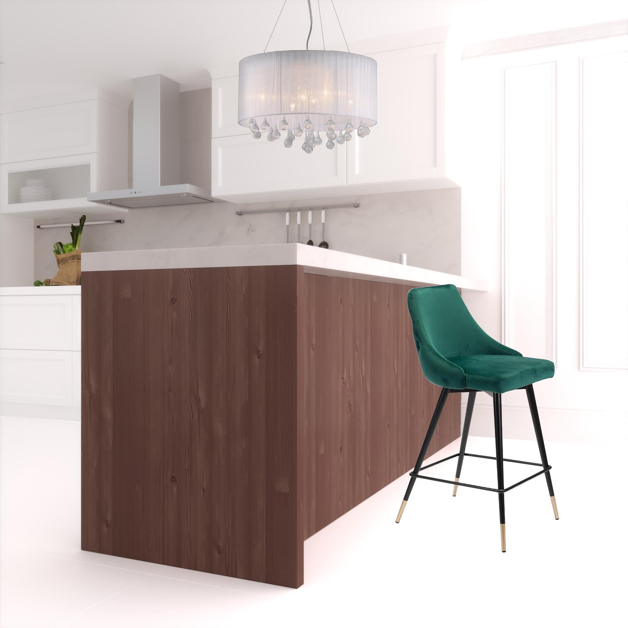 36" Green And Black Steel Low Back Counter Height Bar Chair With Footrest