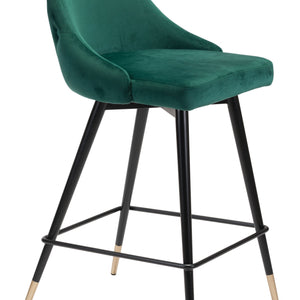 36" Green And Black Steel Low Back Counter Height Bar Chair With Footrest
