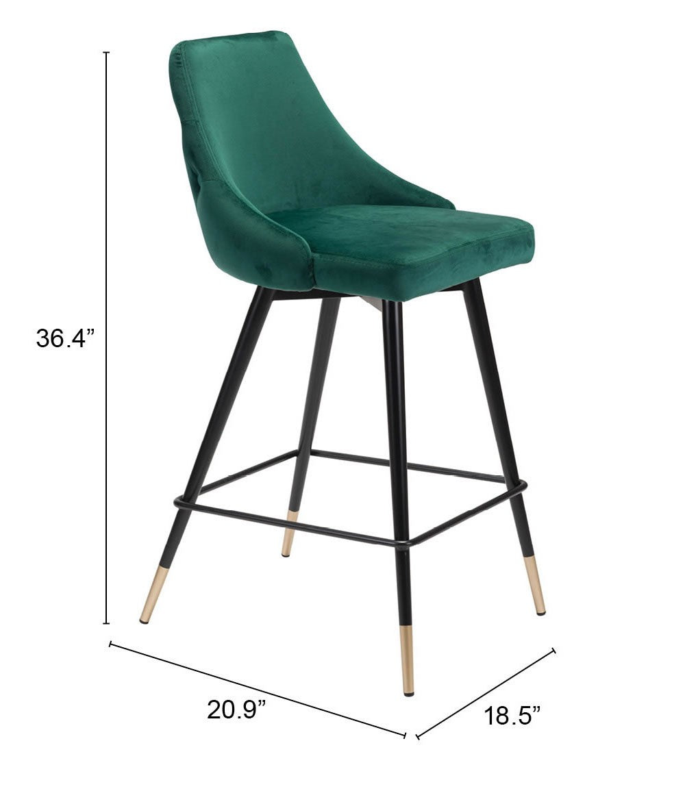 36" Green And Black Steel Low Back Counter Height Bar Chair With Footrest