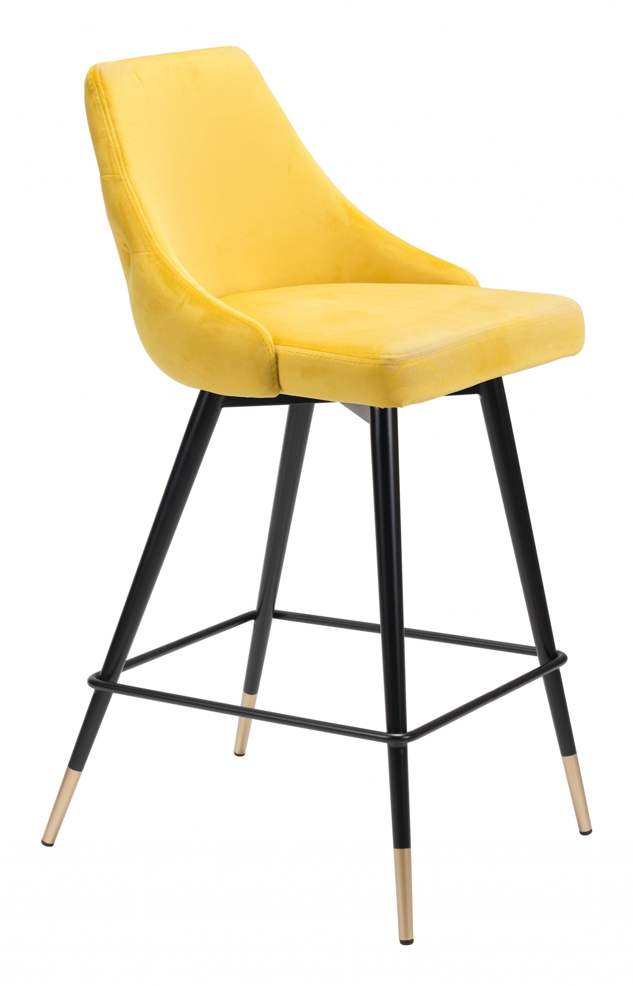 36" Yellow And Black Steel Low Back Counter Height Bar Chair With Footrest