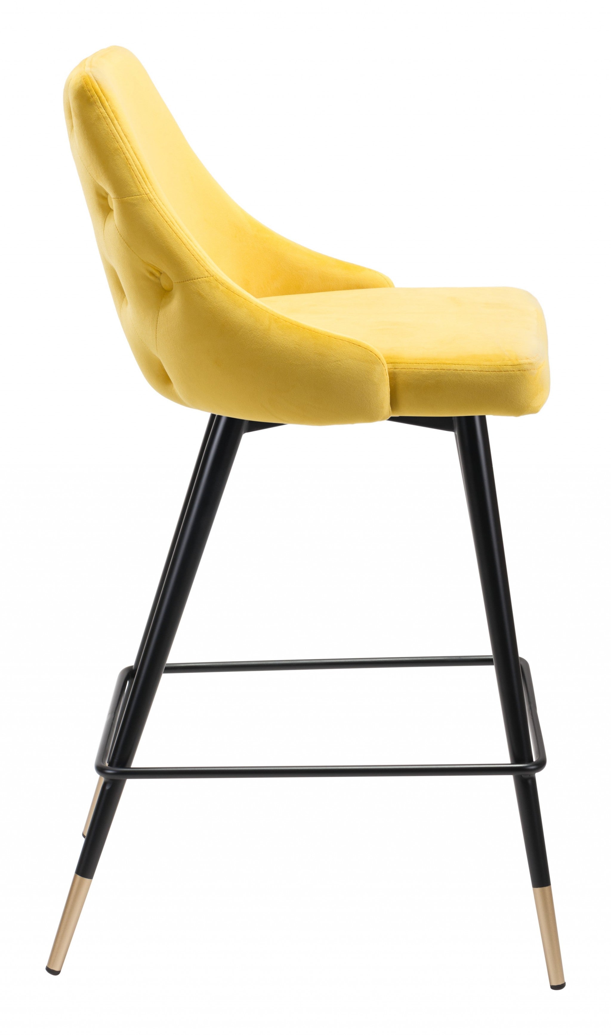 36" Yellow And Black Steel Low Back Counter Height Bar Chair With Footrest
