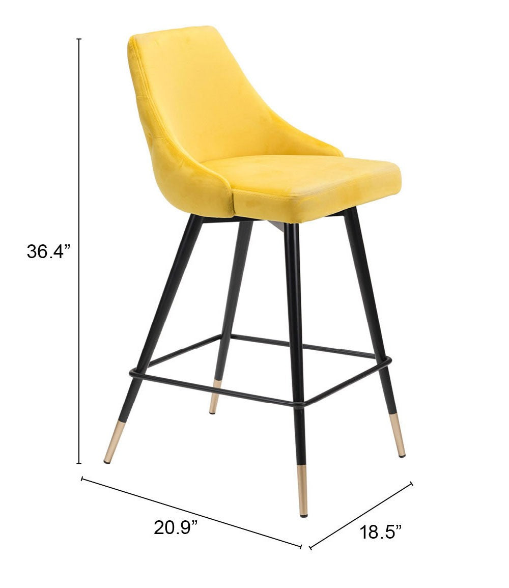 36" Yellow And Black Steel Low Back Counter Height Bar Chair With Footrest