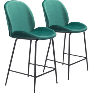 42" Green And Black Steel Low Back Counter Height Bar Chair With Footrest