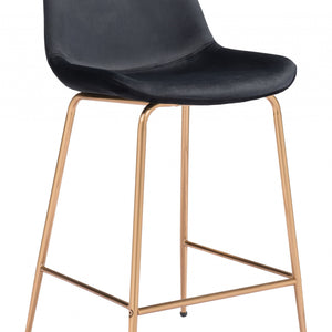 39" Black and Copper Gold Low Back Counter Height Bar Chair With Footrest
