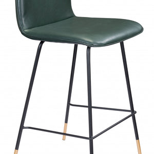 37" Green Faux Leather and Black Counter Height Bar Chair With Footrest